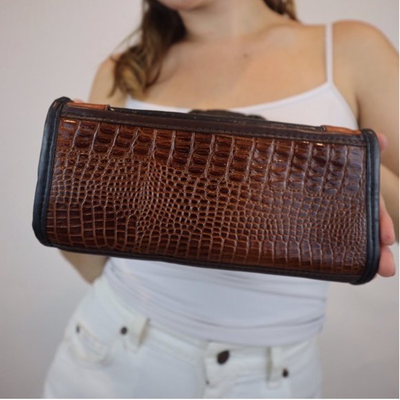 Vintage 90’s Leather and Snakeskin & Brass Bag - Picture 3 of 4